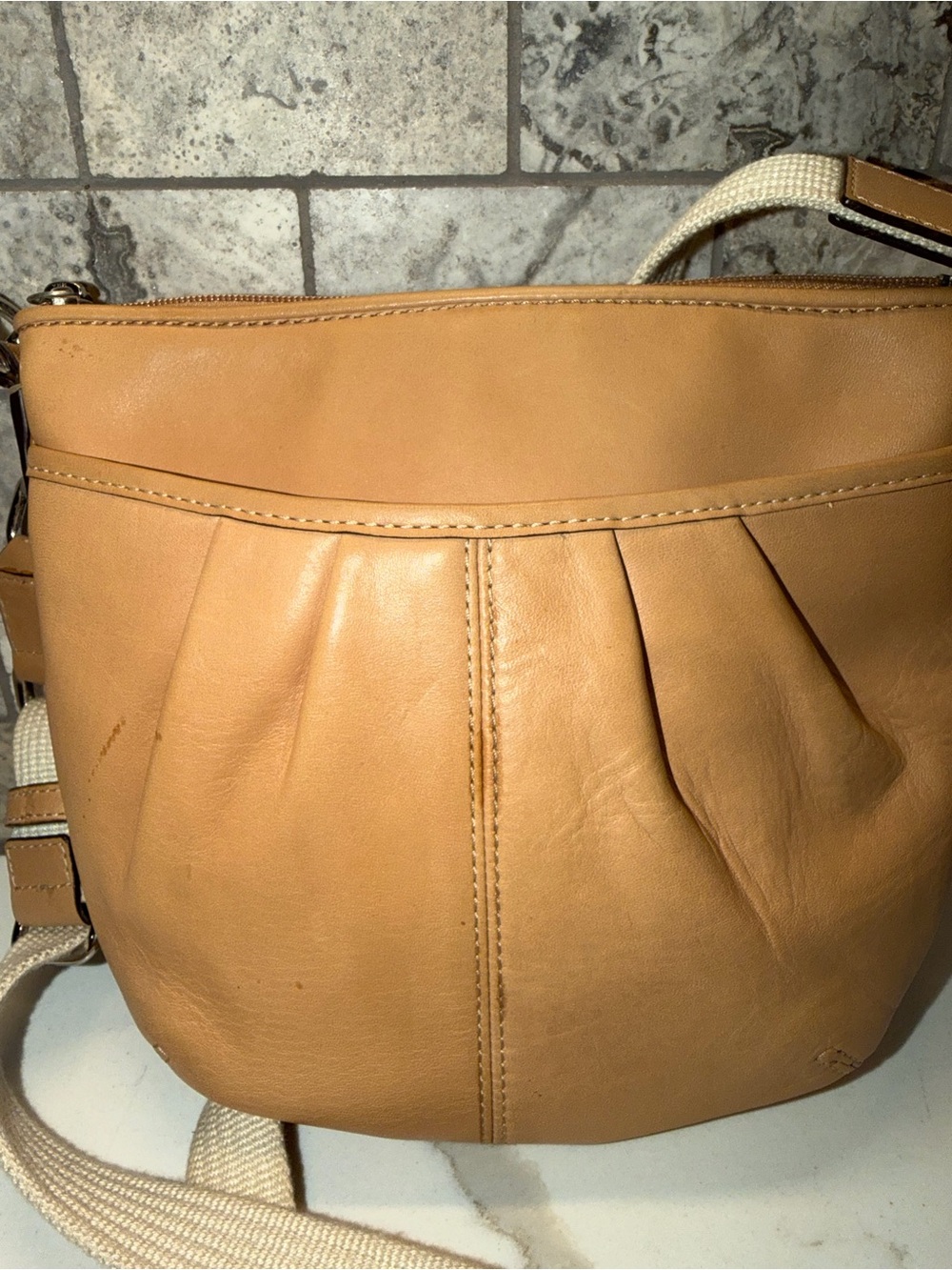 Coach Y2K Soho Pleated Tan Leather PCrossbody Bag